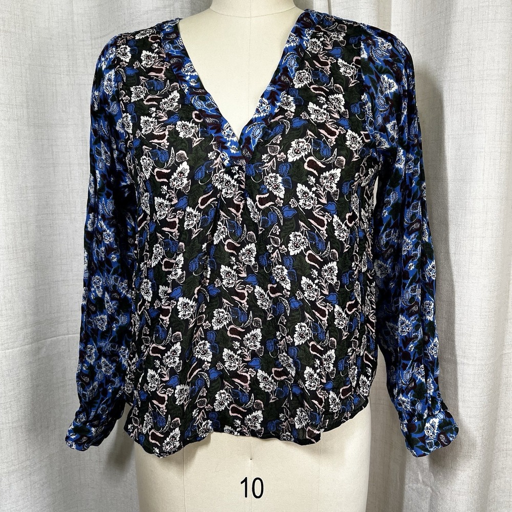 Boden Anthropology Shades Of Blue Mixed Floral Blouse Top Size 4 Small